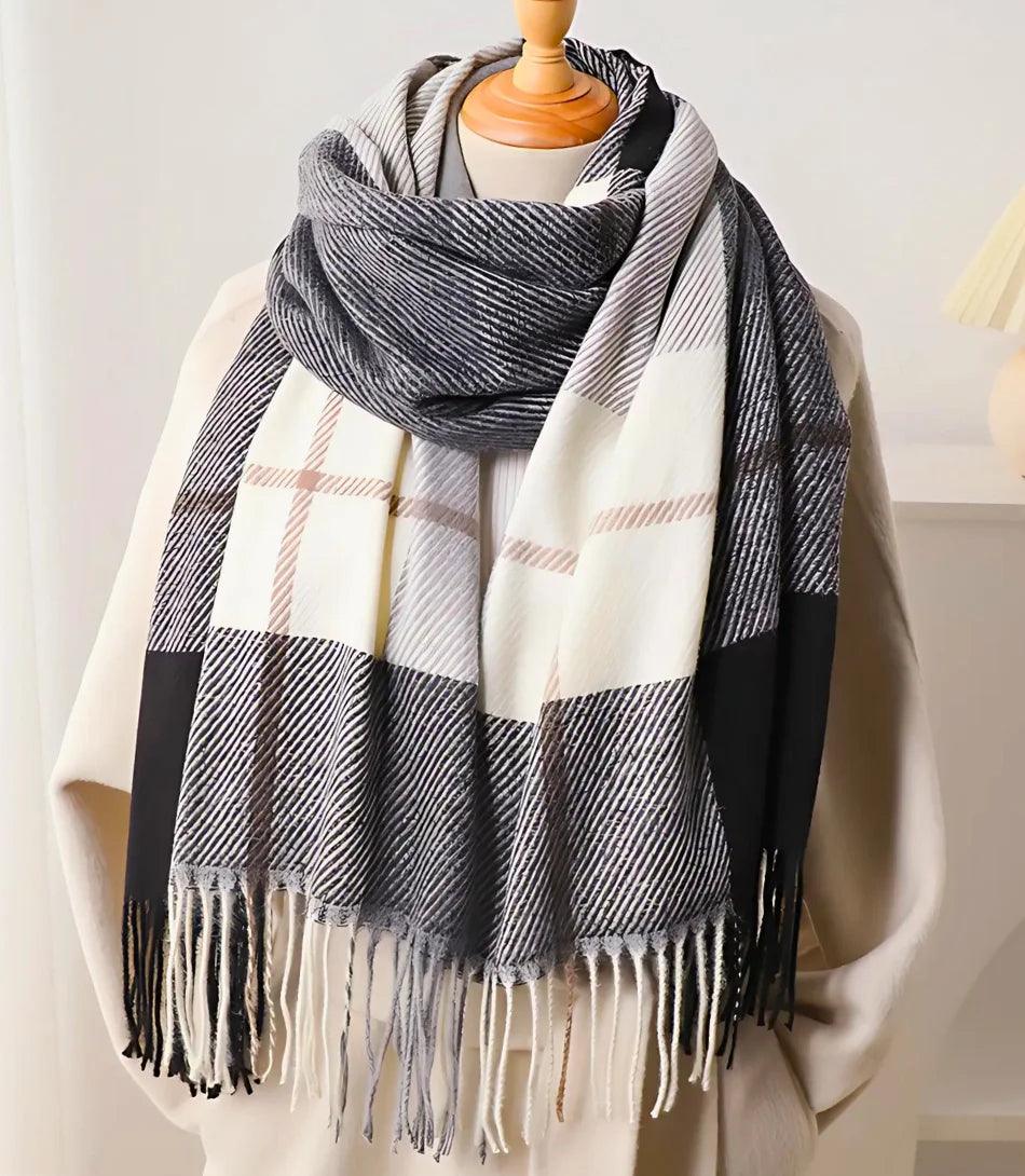 Cachecol Feminino Xadrez Grosso Inverno