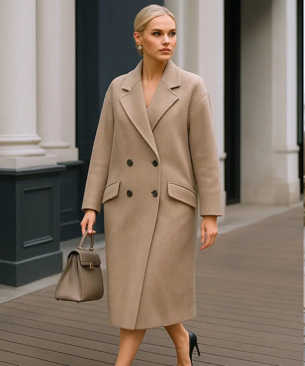 Sobretudo Feminino Longo em Lã Batida Elegante | Leika