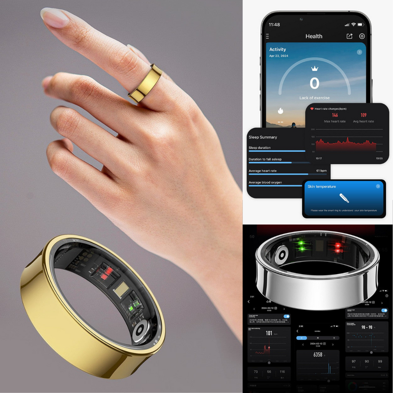Anel Health Monitor – Acompanhe Sua Saúde 24h: Calorias, Sono, Batimentos, SpO₂ e Pressão Arterial com Estilo e Discrição