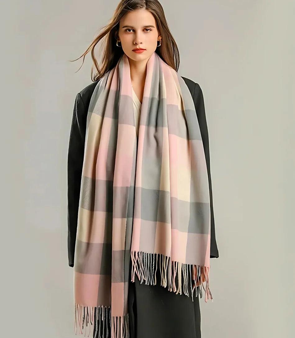 Cachecol Feminino Xadrez Grosso Inverno