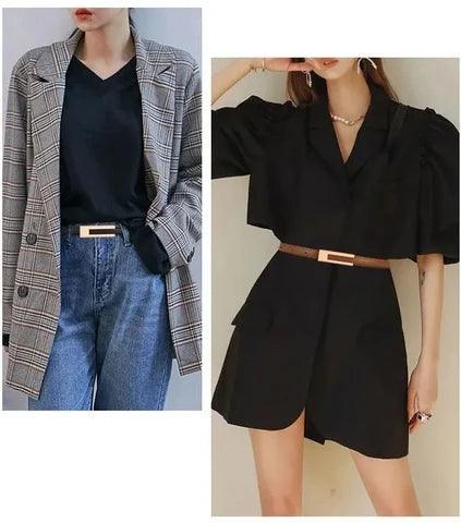 Cinto de Couro Feminino Fino Elegante com Fivela