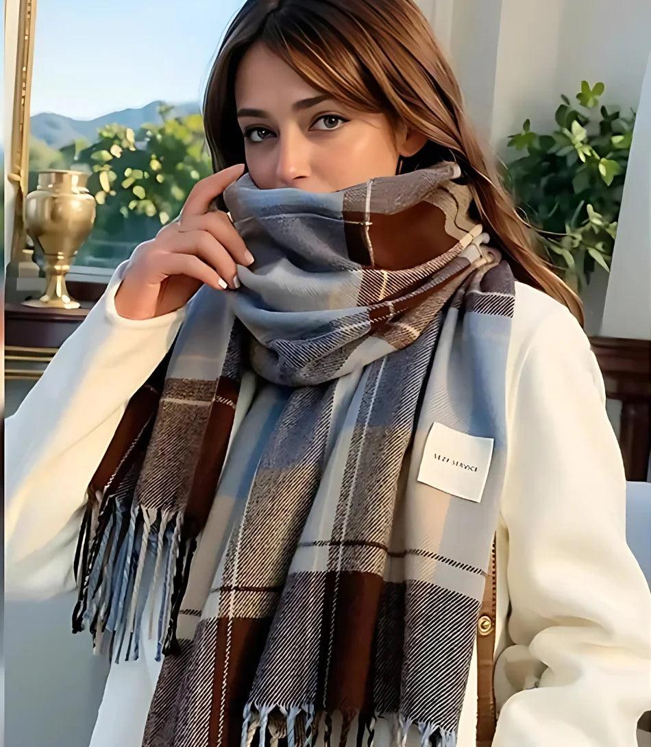 Cachecol Feminino Xadrez Grosso Inverno