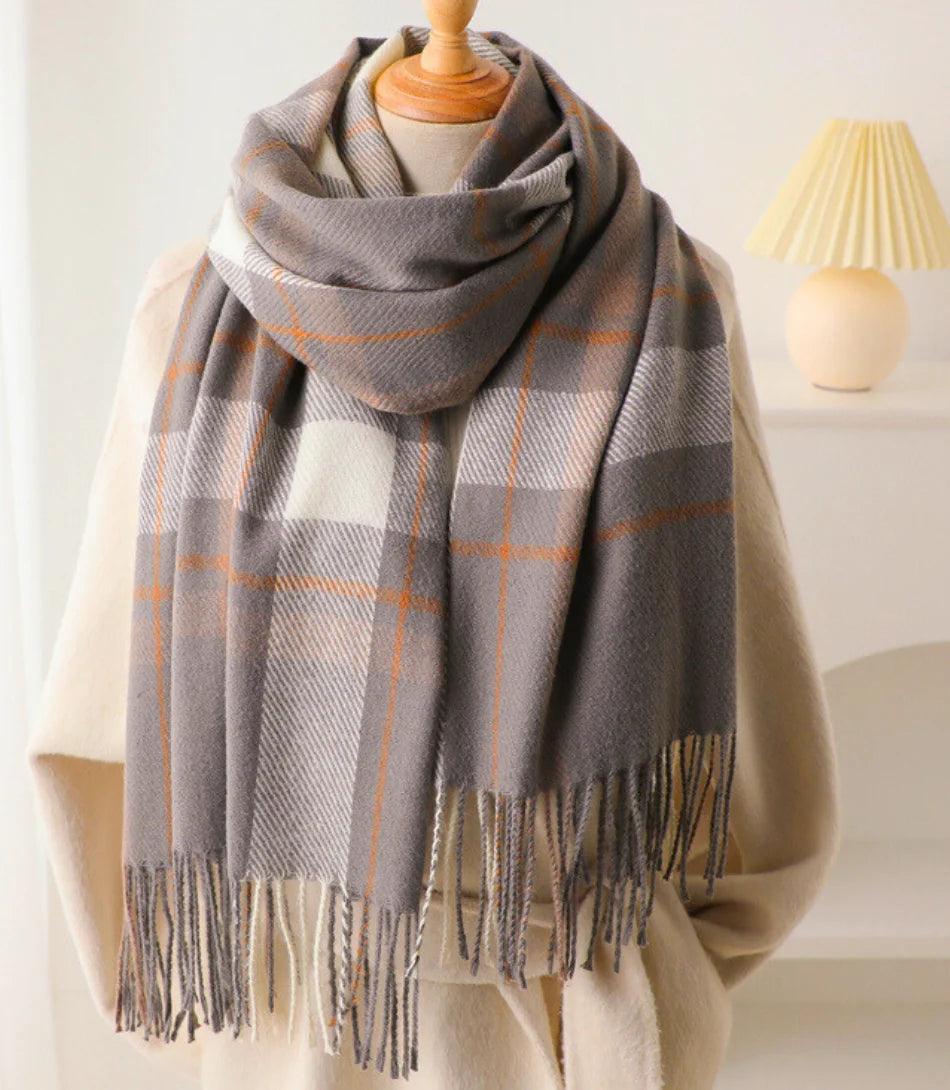 Cachecol Feminino Xadrez Grosso Inverno