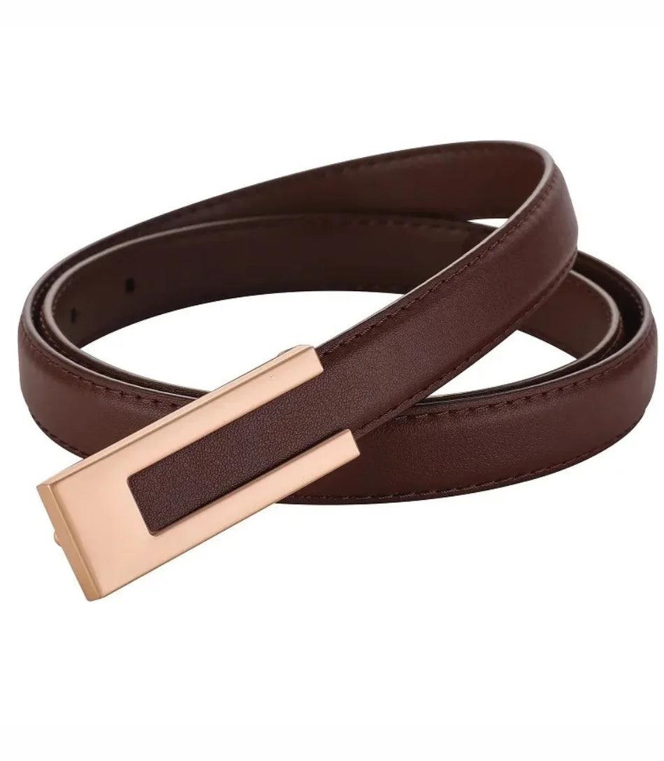 Cinto de Couro Feminino Fino Elegante com Fivela