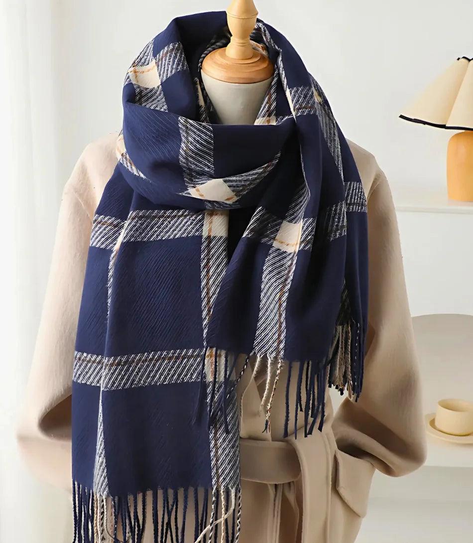 Cachecol Feminino Xadrez Grosso Inverno