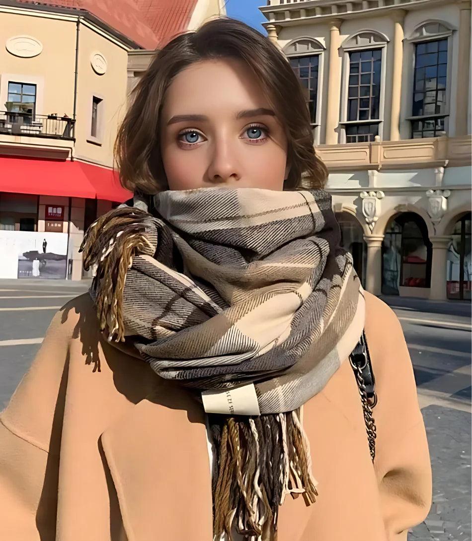 Cachecol Feminino Xadrez Grosso Inverno