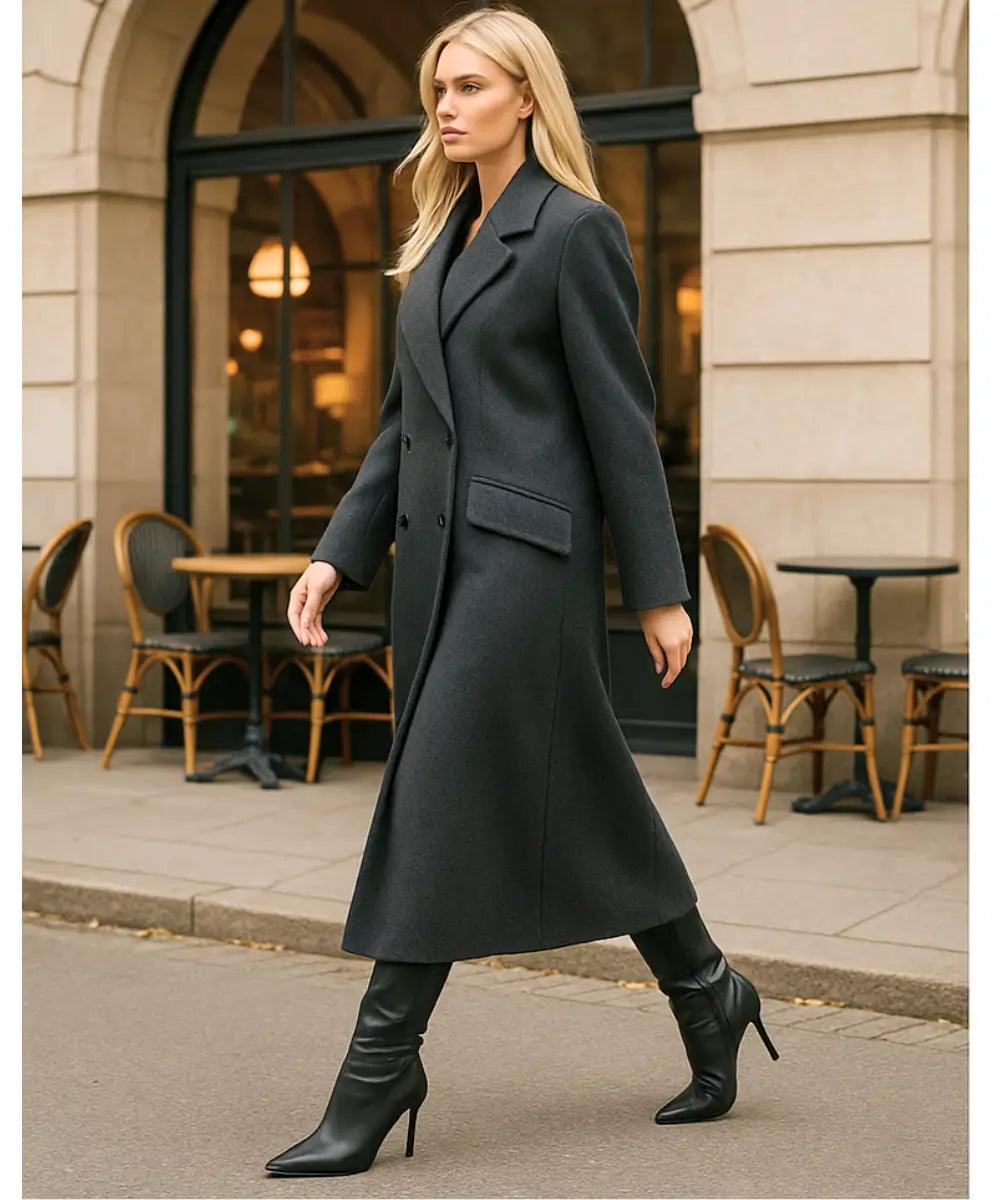 Sobretudo Feminino Longo em Lã Batida Elegante | Leika