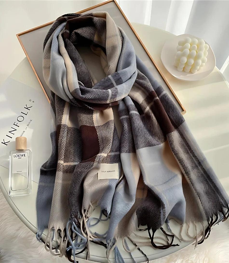 Cachecol Feminino Xadrez Grosso Inverno