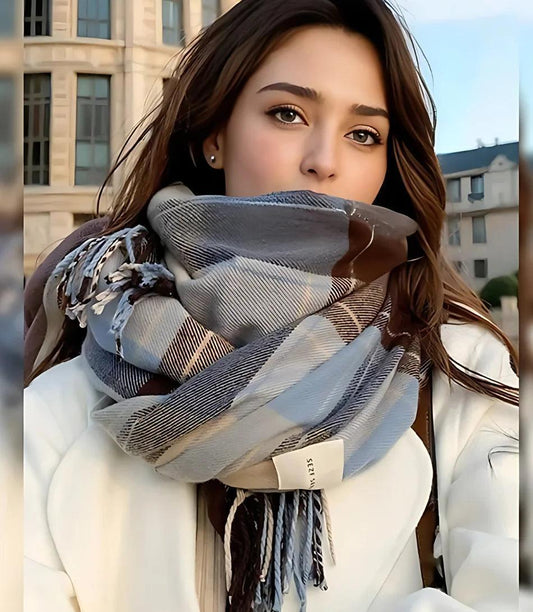 Cachecol Feminino Xadrez Grosso Inverno